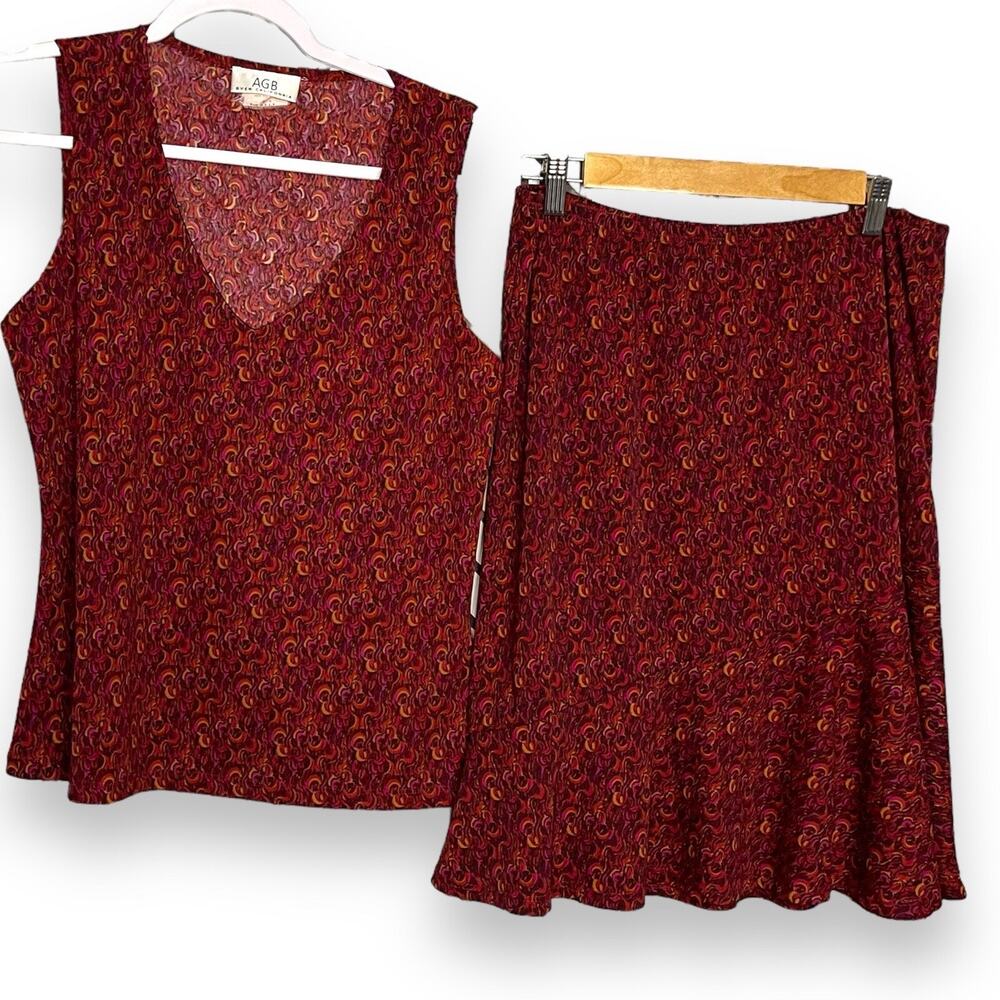 AGB Byer California Skirt Set Women's Large Multicolor Boho Hippie Retro Blouse